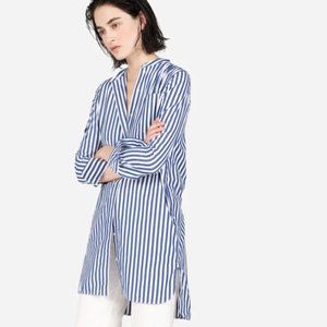 Everlane Cotton Poplin Collarless Shirt Dress